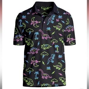 Tipsy Elves Men’s Neon Dinosaur Golf Polo, Size XL, EUC